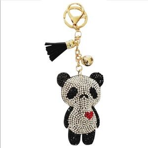 Puffy Rhinestone Panda Tassel Keychain/Purse Charm.